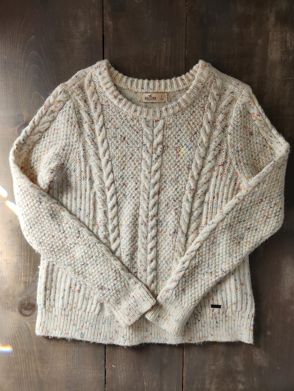 Hollister Cream Confetti Cable Knit Sweater - Size Large